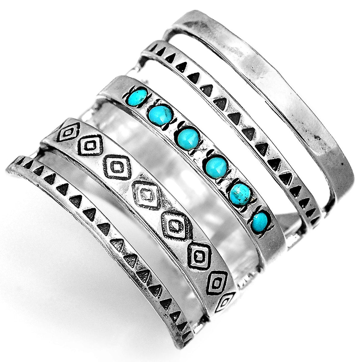 Anello in Argento con Banda Larga Bohemien Azteca Turchese