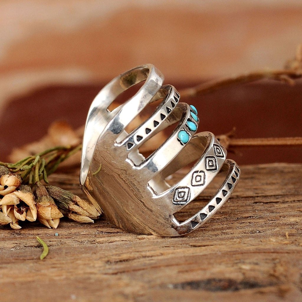 Anello in Argento con Banda Larga Bohemien Azteca Turchese