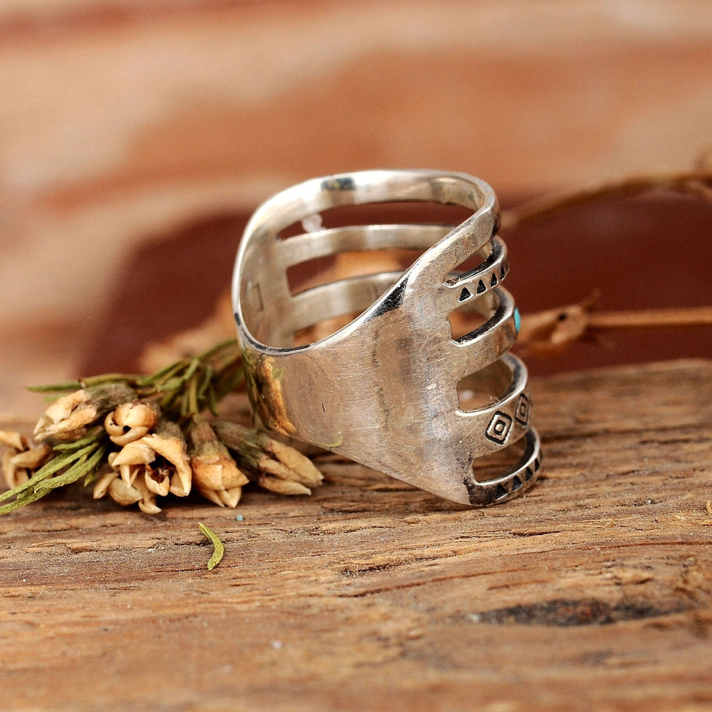 Anello in Argento con Banda Larga Bohemien Azteca Turchese