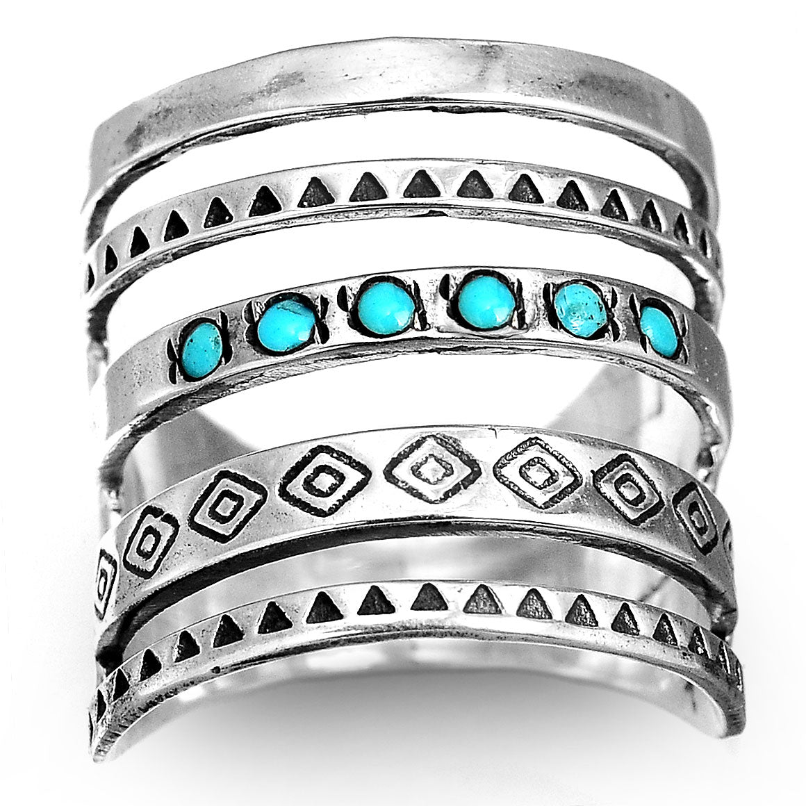 Anello in Argento con Banda Larga Bohemien Azteca Turchese