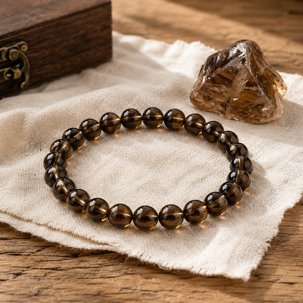 Bracciale in Quarzo Fumè per Calma, Radicamento e Sollievo dallo Stress