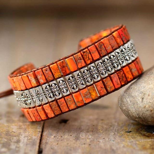 Bracciale Avvolgente in Giada Boho Lotus