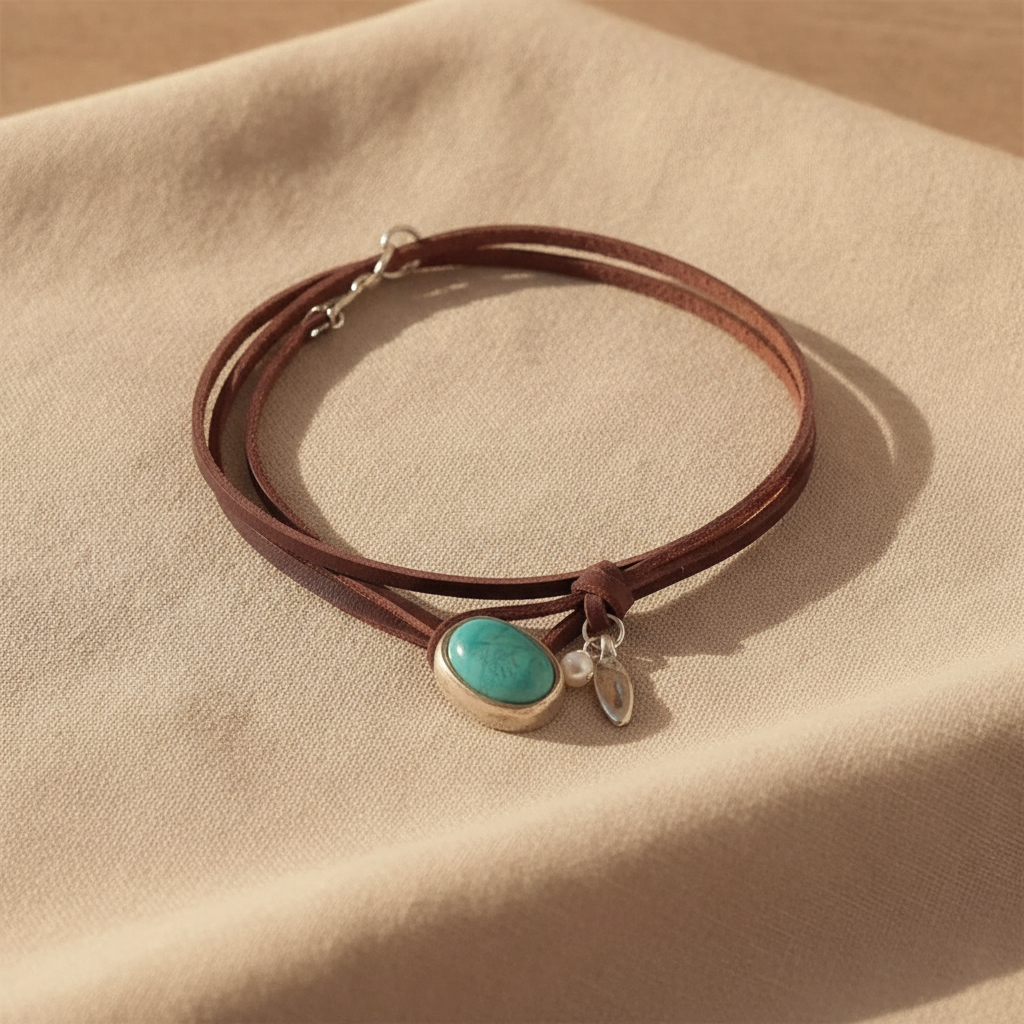 Agnese™ - Choker in Pelle con Turchese