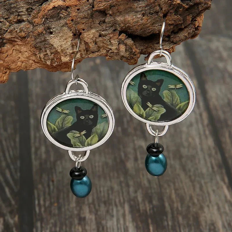 Orecchini Pendenti Vintage Tropical Black Cat