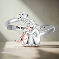 Anello Regolabile per Cani in Argento Sterling 925 – “Sempre nel Mio Cuore” con Zirconia